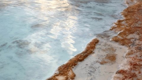 Footage of the travertine terraces in Pamukkale, Turkey.