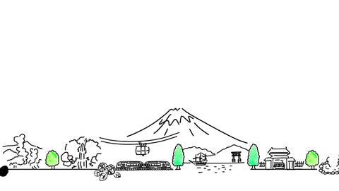 hand drawing greenery town HAKONE JAPAN in Summer looping animation