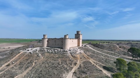 Aerial view from a drone of the Castillo de Barcience near Torrijos in the Province of Toledo, Castilla-La Mancha, Spain, Europe