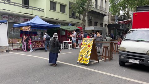 Montevideo , Montevideo , Uruguay - 01 23 2022: Street fair drink and food stalls