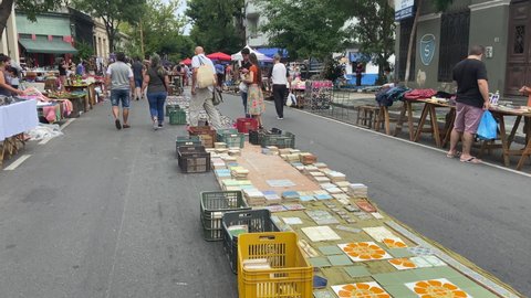 Montevideo , Montevideo , Uruguay - 01 23 2022: People shopping books at street open market