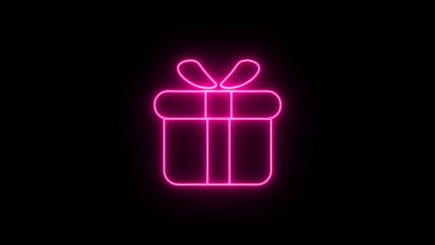 4K Neon Line Light Gift Icon Animation Isolated on Black Background. Party Celebration Holiday or Birthday Design Element. Glowing Colorful Led Light Gift Illustration. Royalty-Free Stock Footage #1087313393