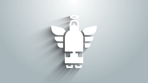 White Christmas angel icon isolated on grey background. 4K Video motion graphic animation.