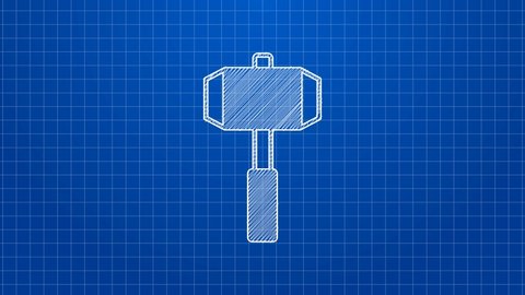White line Sledgehammer icon isolated on blue background. 4K Video motion graphic animation.