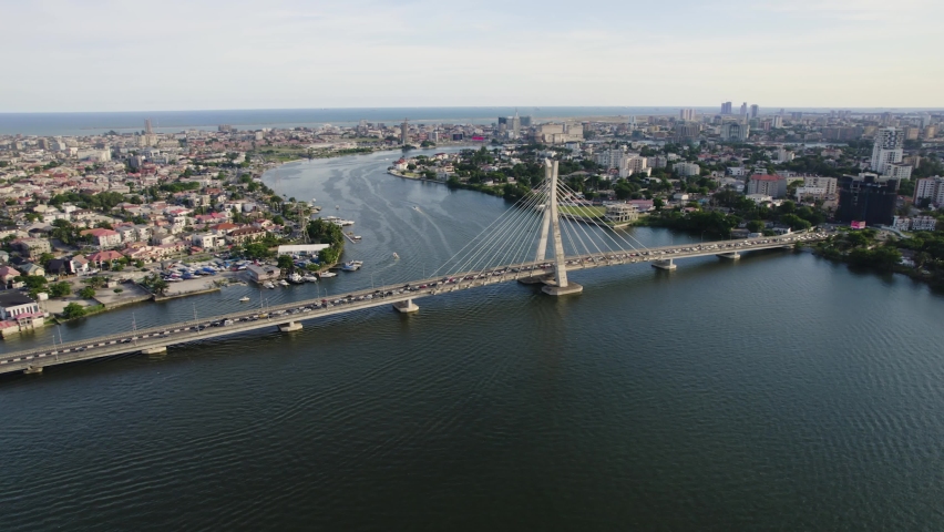 Drone shot of Lekki-Ikoyi link bridge in Lagos Nigeria | Shutterstock HD Video #1087319258