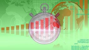 Animation of statistics with data processing, globe and stopwatch. global business and productivity concept digitally generated video. - Powered by Shutterstock - Get 15% off with code: PIKWIZARD15