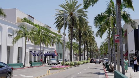 Beverly Hills , United States - 02 06 2022: Rodeo drrive, in Beverly Hills, California. Rodeo Drive is one of the world's most exclusive luxury destinations, and an unparalleled hub at the intersectio