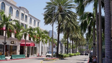 Beverly Hills , United States - 02 06 2022: Rodeo Drive, Beverly Hills California. Rodeo Dr is one of the world's most exclusive luxury destinations, and an unparalleled hub at the intersection of lux