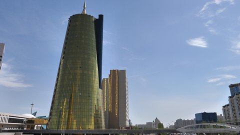 Nur sultan , Kazakhstan - 02 11 2022: Golden tower house of the president in the city center of Nur sultan Astana