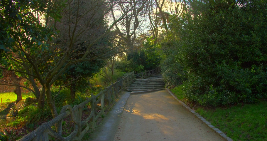 Stairs In A Quiet Pathway In Parc Montsouris, Paris, France - medium shot