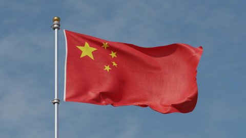Waving Red Flag of China in Wind . Flag Seamless Loop Republic of China. The People's Republic of China (PRC). Chinese National Flag. China flag waving in the wind with high-quality texture in 4K UHD 