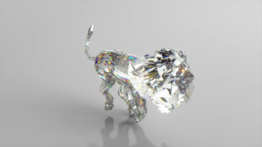 Running diamond lion. The concept of nature and animals. Low poly. White color. 3d animation of seamless loop Royalty-Free Stock Footage #1087351988