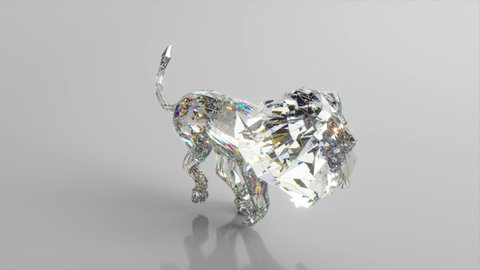 Running diamond lion. The concept of nature and animals. Low poly. White color. 3d animation of seamless loop