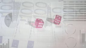 Animation of financial data processing over two dice and euro currency bills in background. business, finance and gambling concept digitally generated video. - Powered by Shutterstock - Get 15% off with code: PIKWIZARD15