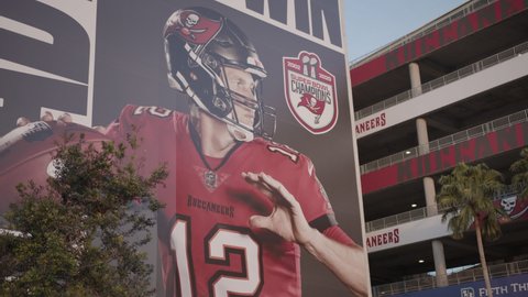 Tampa, Florida - February 1, 2022: Tom Brady image at Tampa Bay Buccaneers' Raymond James NFL Football Stadium 