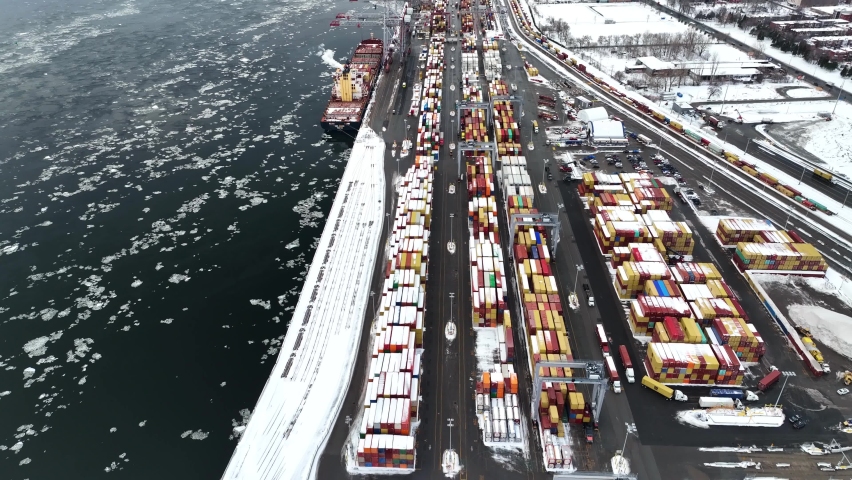 Ship being loaded of container at the Port of Montréal City