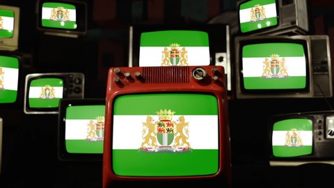 Flag of Rotterdam, Netherlands, and Vintage Televisions. 