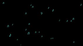 neon blue music notes flying on dark background loop animation video,concert and music concept
