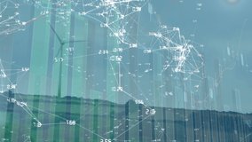 Animation of network with numbers and statistics over wind turbine in countryside. global warming, climate change, wind energy and sustainability concept digitally generated video. - Powered by Shutterstock - Get 15% off with code: PIKWIZARD15