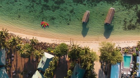 Cook Island - Flying over Muri beach in Rarotonga Island. Drone footage