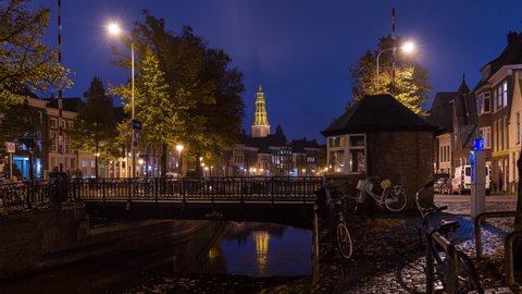 Night Time Lapse of Groningen at night, Groningen, The Netherlands