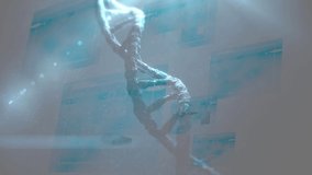 Animation of rotating 3d dna strand, with lights and data processing on interface. global medical research technology and digital interface concept, digitally generated video. - Powered by Shutterstock - Get 15% off with code: PIKWIZARD15