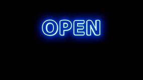 Neon sign animation Open 24 hours on a black background. Blue neon sign Open 24 hours in and red neon color suitable for store or bar and night club,casino.4K video business concept