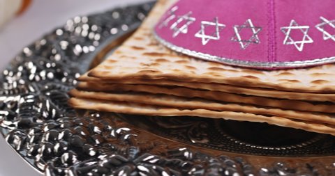 Pesach Jewish traditional celebration with kosher matzah on passover holiday