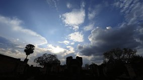 Time-lapse video of clouds in the evening blue sky over the castle, Thailand