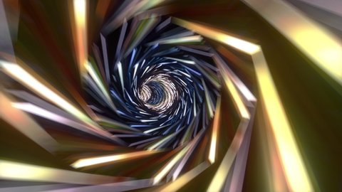Loop of Abstract hypnotic multicolored flickering glow light hyperspace vortex warp tunnel through time and space animation.Loop Sci-Fi interstellar travel through wormhole in hyperspace vortex tunnel