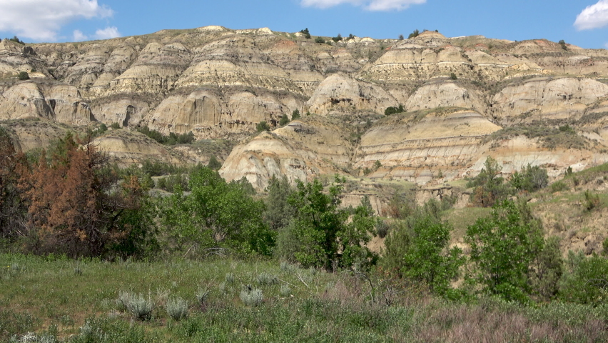 Rock formations and different textures in the Theodore Roosevelt National Park, North Dakota