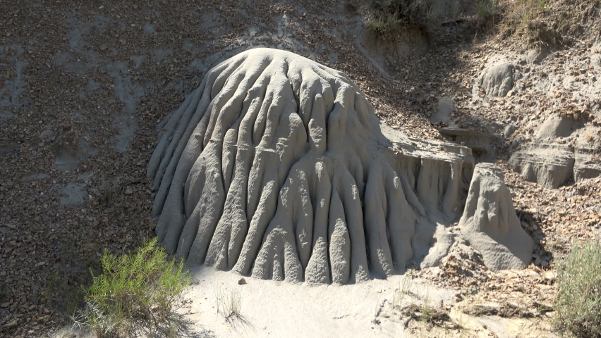 Rock formations and different textures in the Theodore Roosevelt National Park, North Dakota