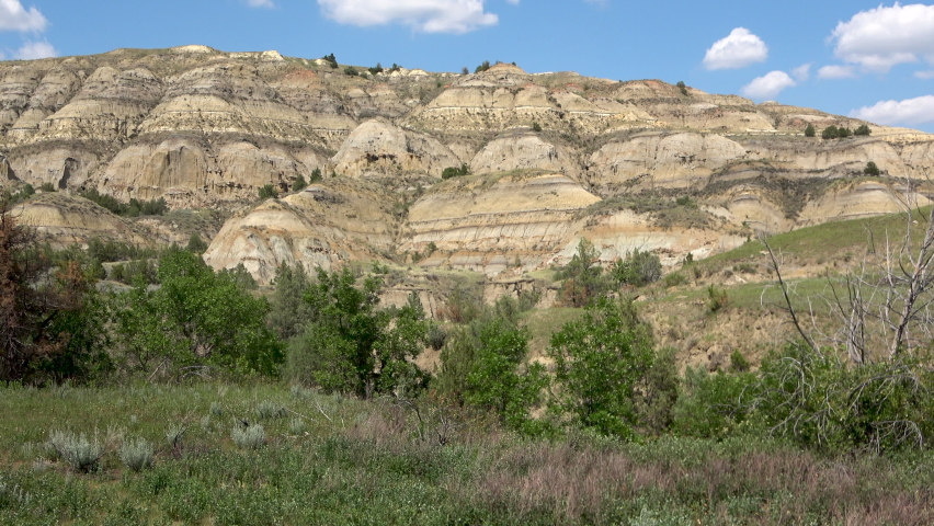 Rock formations and different textures in the Theodore Roosevelt National Park, North Dakota