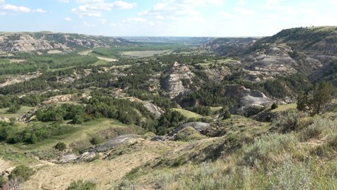 Scenic view over the landscape in the Theodore Roosevelt National Park, North Dakota