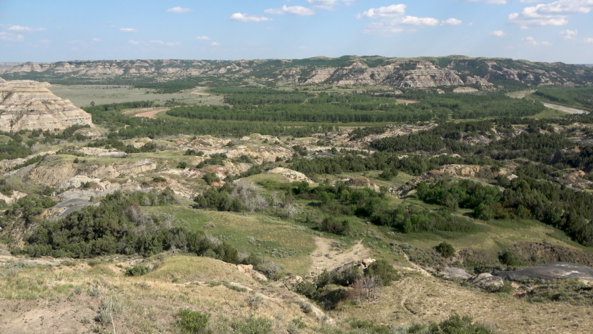 Scenic view over the landscape in the Theodore Roosevelt National Park, North Dakota