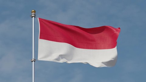 Flag of Indonesia Waving in the wind, Sky Background, Slow Motion, Realistic Animation, 4K UHD. Looped animation. Clip of a slow motion waving flag of Indonesia. Seamless, 10 seconds long loop.
