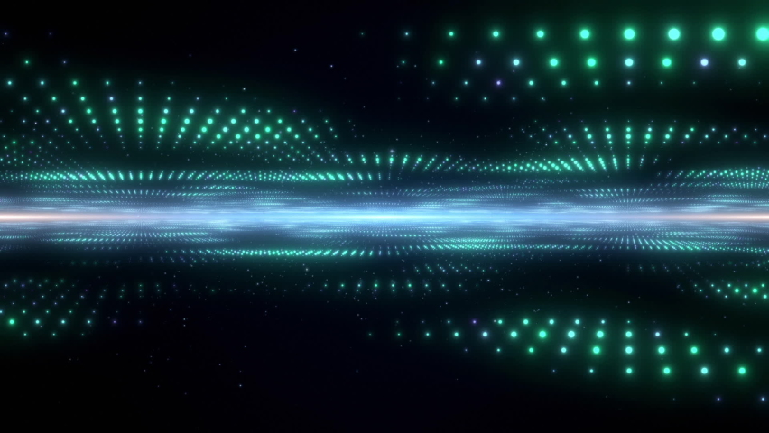 Camera flight a luminous horizon field formed by hundreds of bright dots.