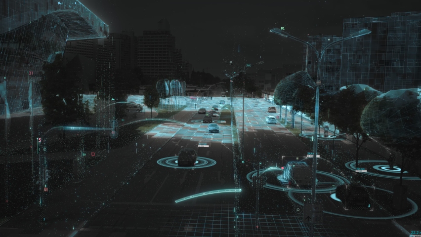 Creating digital model of a city street by laser scanning. Artificial Intelligence technology in smart city - Powered by Shutterstock - Get 15% off with code: PIKWIZARD15