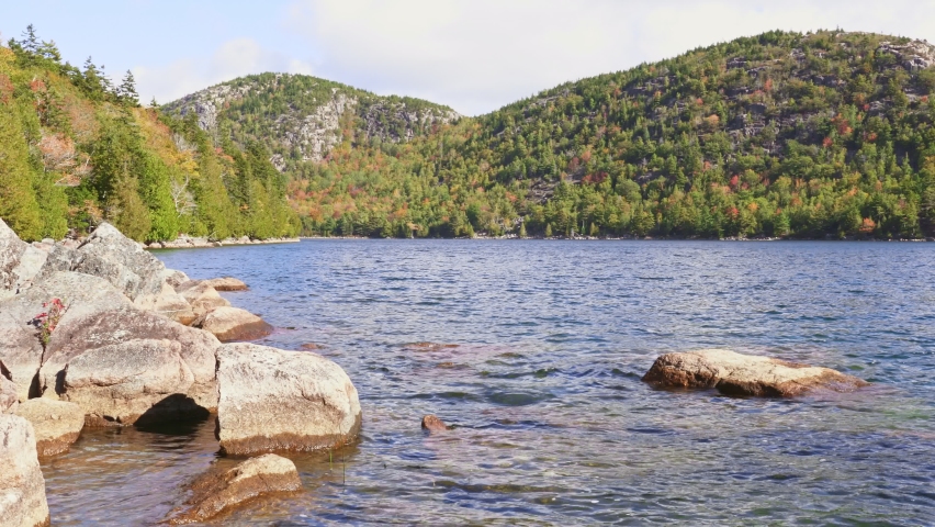 Scenic view of Jordan Pond in Acadia National Park in Maine