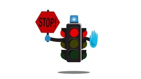 Traffic light animation video. Red, yellow, green traffic signal. Stop, wait, go inscription. on a white background, alpha channel.