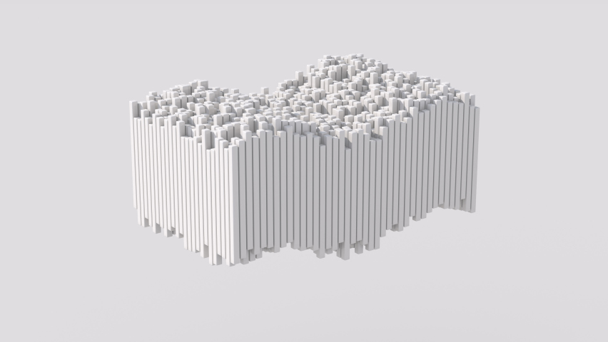 Group of white blocks waving. White background. Abstract monochrome animation, 3d render.