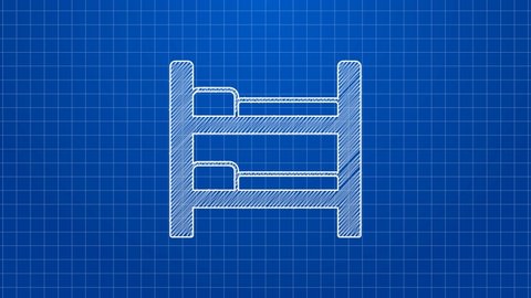 White line Bunk bed icon isolated on blue background. 4K Video motion graphic animation.