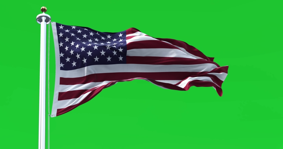 Close up of the national flag of the United States of America waving on a green screen background. Selective focus. Democracy, independence and election day. Seamless looping in slow motion Royalty-Free Stock Footage #1087448882