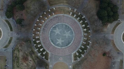 Rising straight down aerial over Tri-Star Tennessee state emblem, 4K