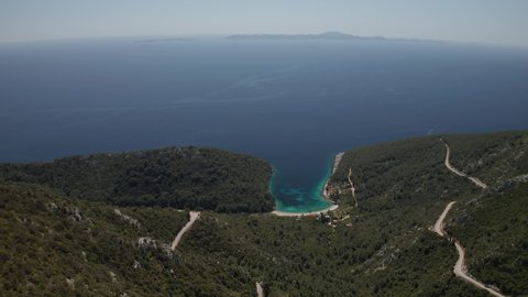 Aerial coastal panorama of the Korcula island of Dalmatia region, Croatia