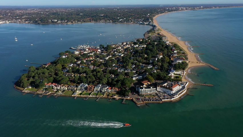 Aerial over Sandbanks, Poole, Dorset, England