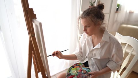Portrait Female Painter Painting Masterpiece Art Stock Footage Video