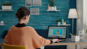 Graphic designer retouching picture for online editing class on laptop, using software to grade color for multimedia production. Photography student working to edit photos on computer. - Powered by Shutterstock - Get 15% off with code: PIKWIZARD15