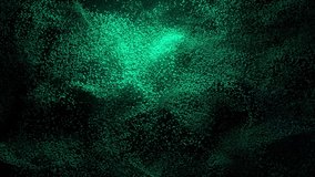 Abstract patterns of green sand spreading on black background. Green dot cloud swirls at darkness. Virtual data. VJ loop motion background. 4K animation - 3D render - Powered by Shutterstock - Get 15% off with code: PIKWIZARD15