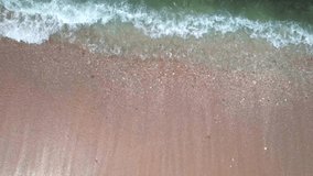 Ocean Wave On Sandy Beach, Small wave Top view of waves break on tropical white sand beach. Aerial small wave with empty space, empty text for opening video